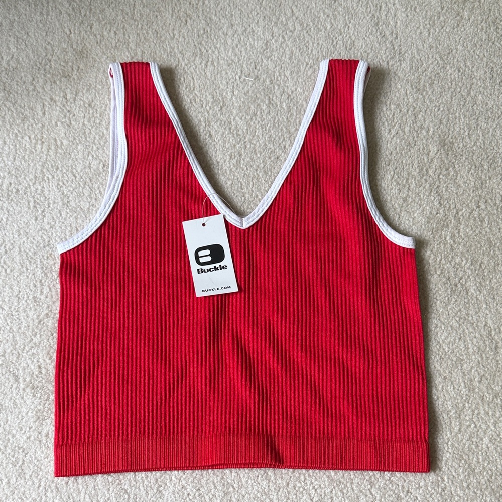Buckle Red and White Ribbed Tank Top